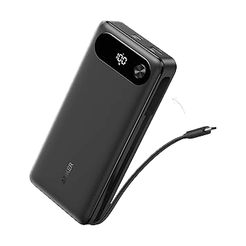 Anker Power Bank, 20,000mAh Portable Charger with Built-In USB-C Cable, 87W Max Fast Charging Battery Pack, For MacBook, iPhone 17/16 Series, Samsung, Switch, and More