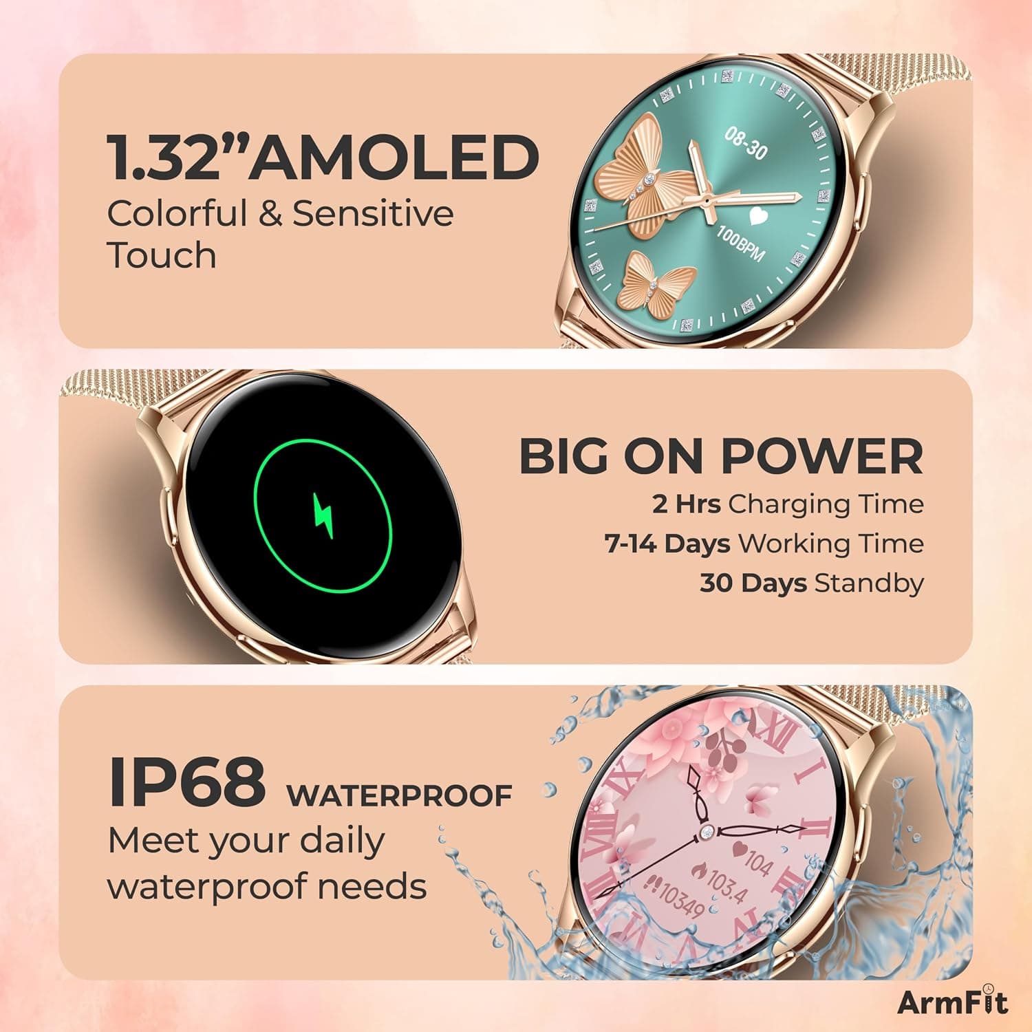 ArmFit QUEEN Smart watch with AMOLED Always On Display smart watch for women — view 3