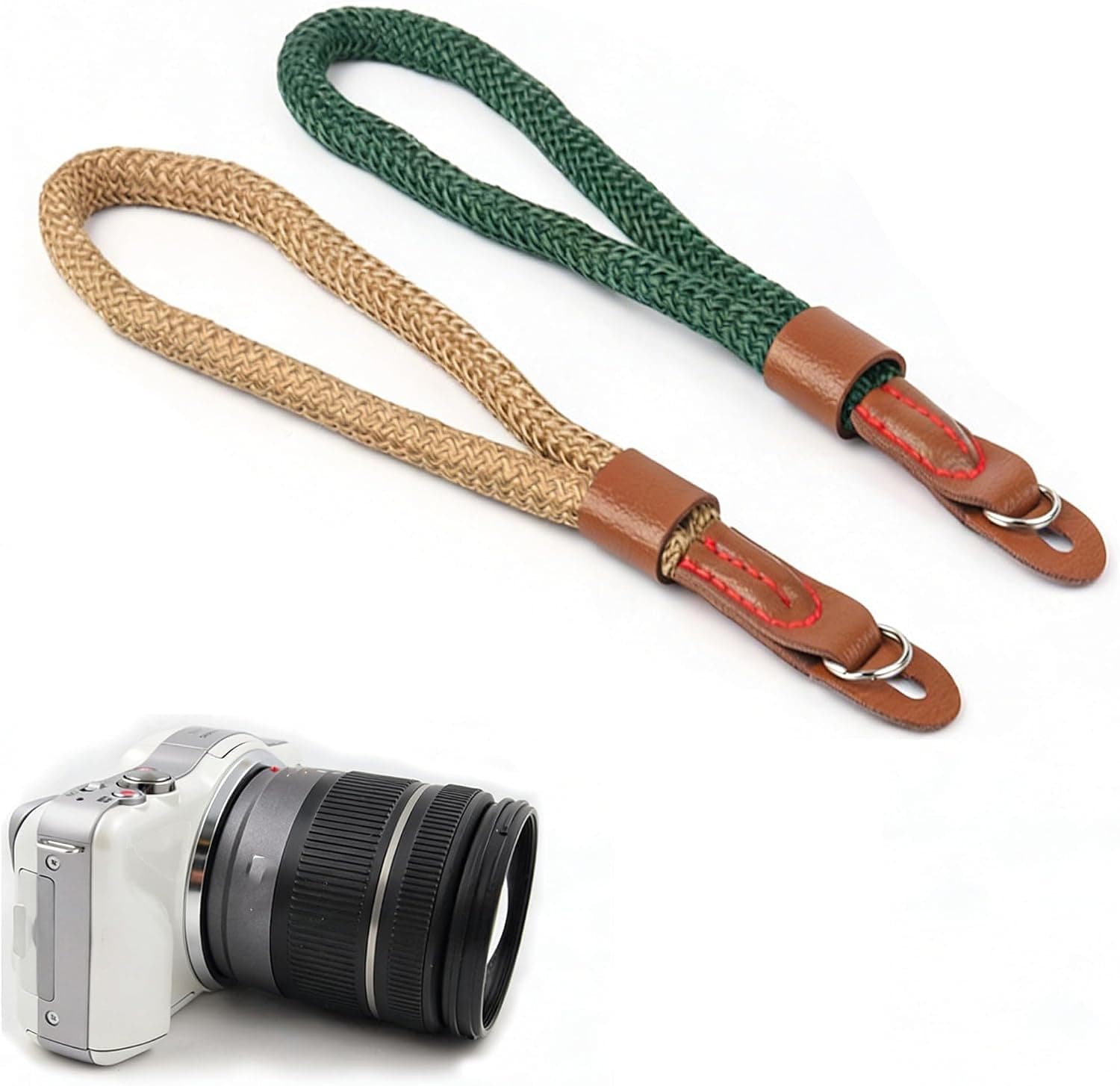 Bukela Camera Hand Wrist Strap (2-Pack) — Braided Anti-Slip Adjustable Safety Strap, Green & Brown — view 1