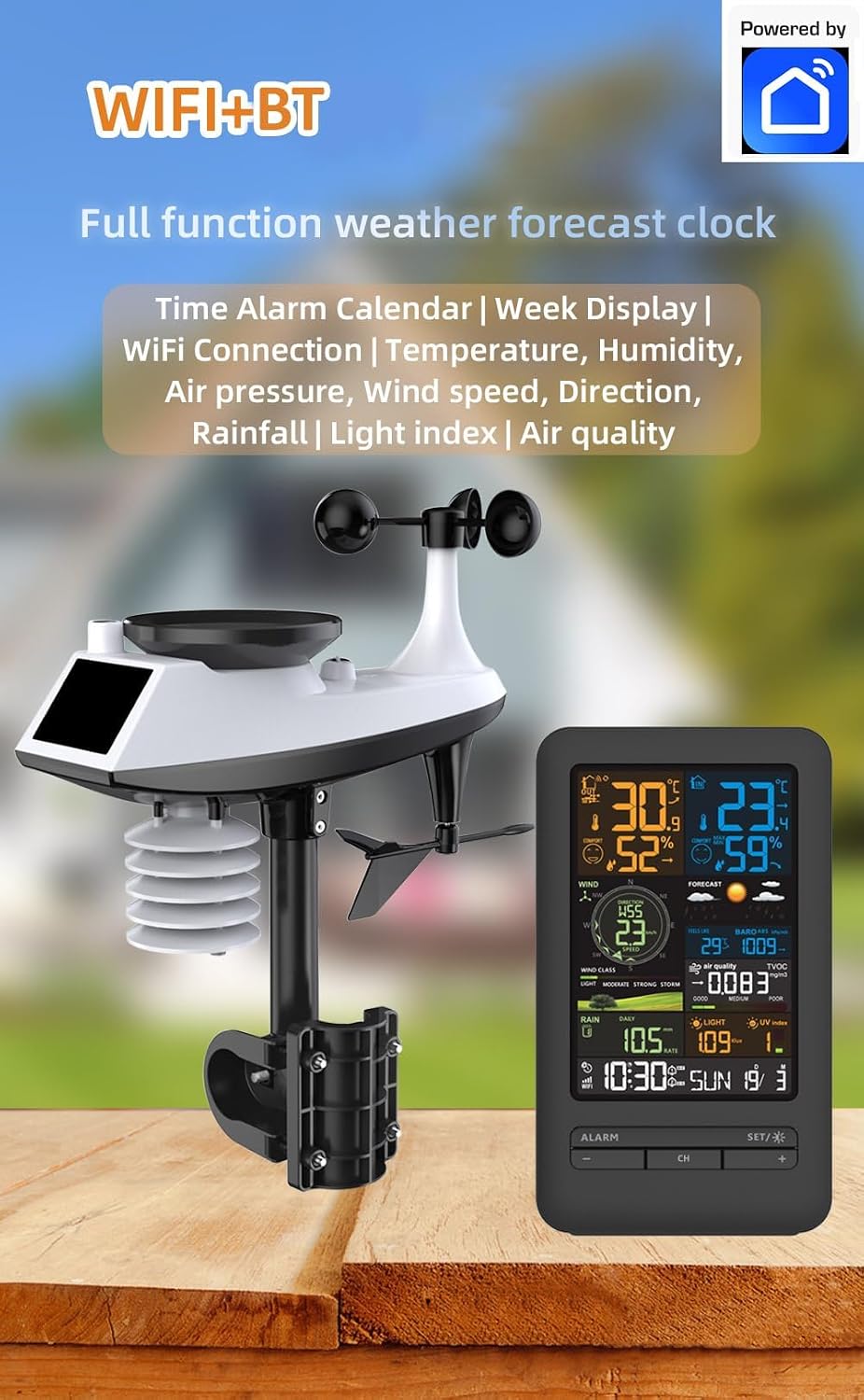KASTWAVE Weather Station with Sensor — Indoor Outdoor Thermometer, Rainfall, Wind Speed & Direction, Digital Color Display, Temperature/Humidity Forecast