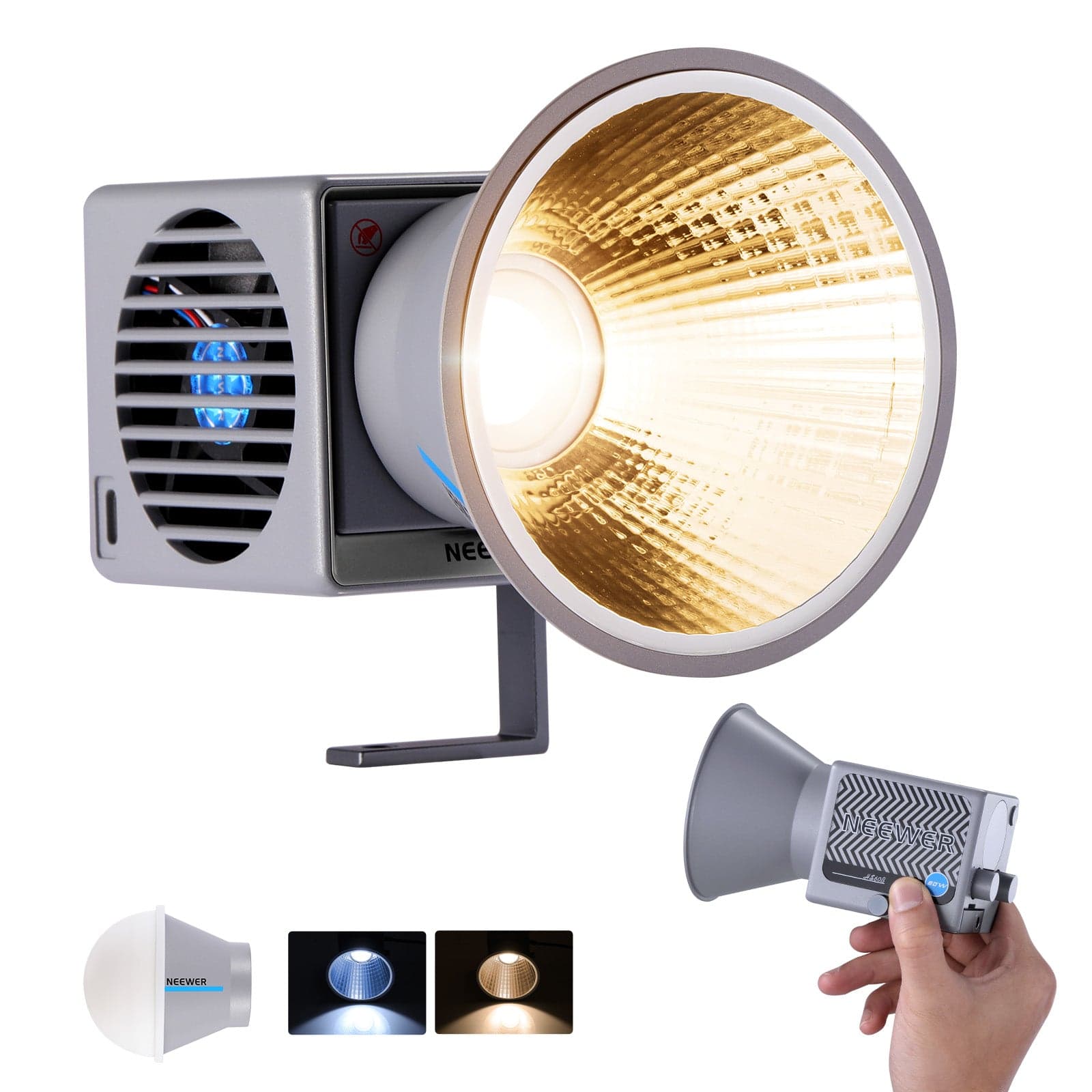 Neewer HS60B Mini Video Light with App Control — 60W Handheld Bi-Color COB LED, 2700–6500K, CRI/TLCI 97+, 35000lux, 12 FX, USB-C — view 1