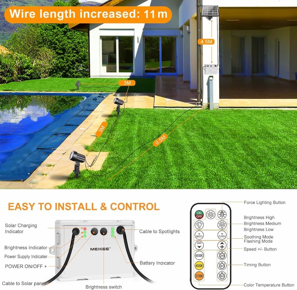 Meikee 3-in-1 Solar Outdoor Garden Spotlight with Remote Control — view 3