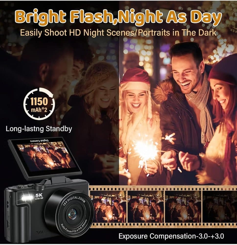 5K Ultra HD Digital Camera, 75MP, Black Metal Body, — view 5