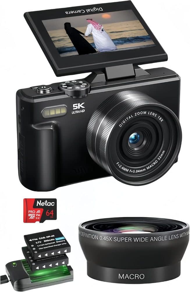 5K Ultra HD Digital Camera, 75MP, Black Metal Body, — view 1