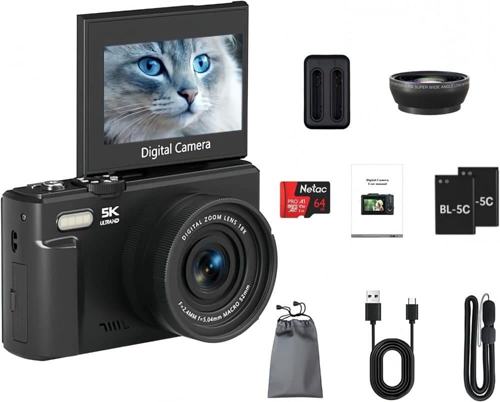 5K Ultra HD Digital Camera, 75MP, Black Metal Body, — view 6