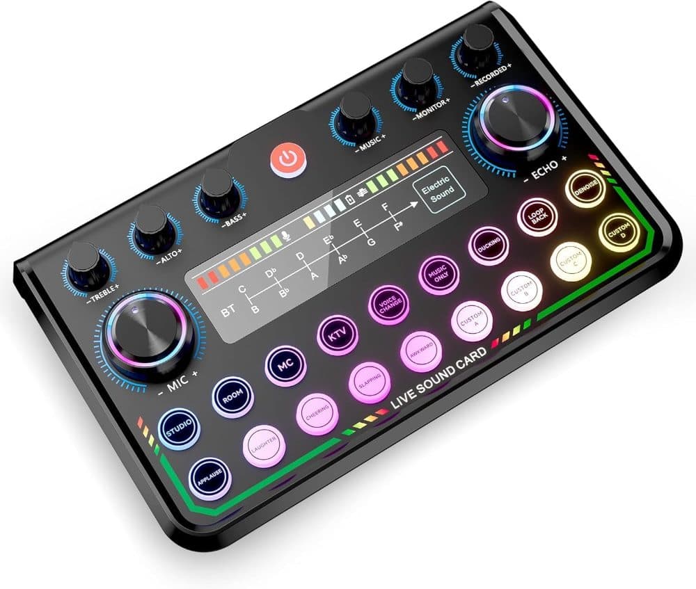 USB Audio Interface for Smartphones & PC, Plug-and-Play Live Sound Card with DJ Mixer & Voice Effects — view 2