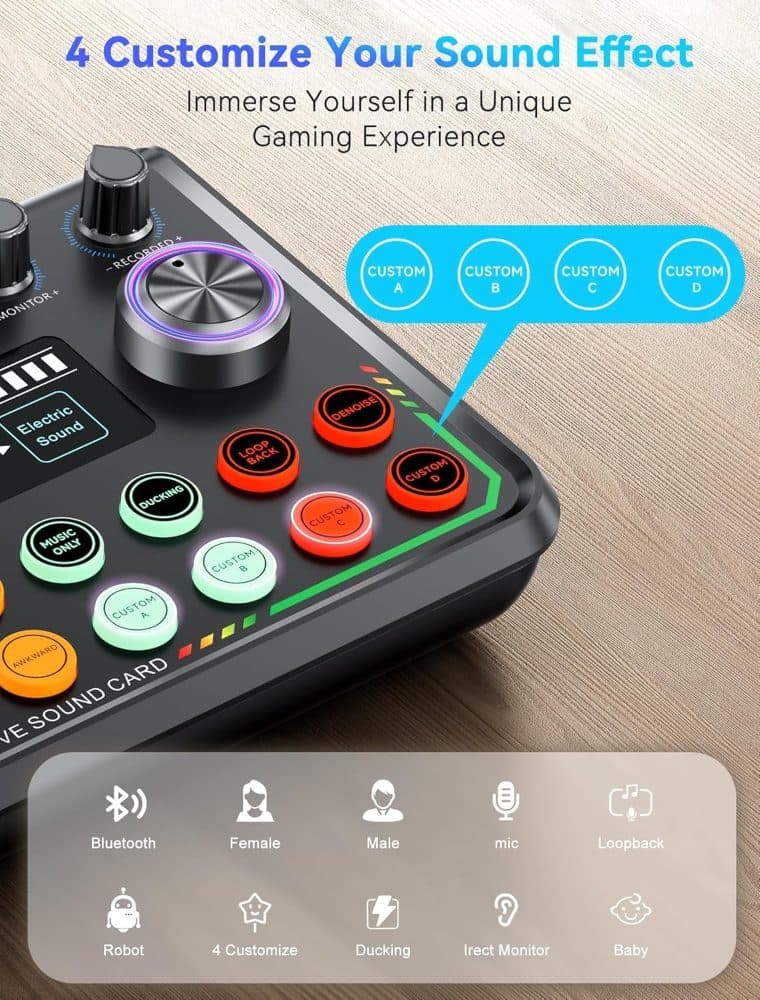 USB Audio Interface for Smartphones & PC, Plug-and-Play Live Sound Card with DJ Mixer & Voice Effects — view 3