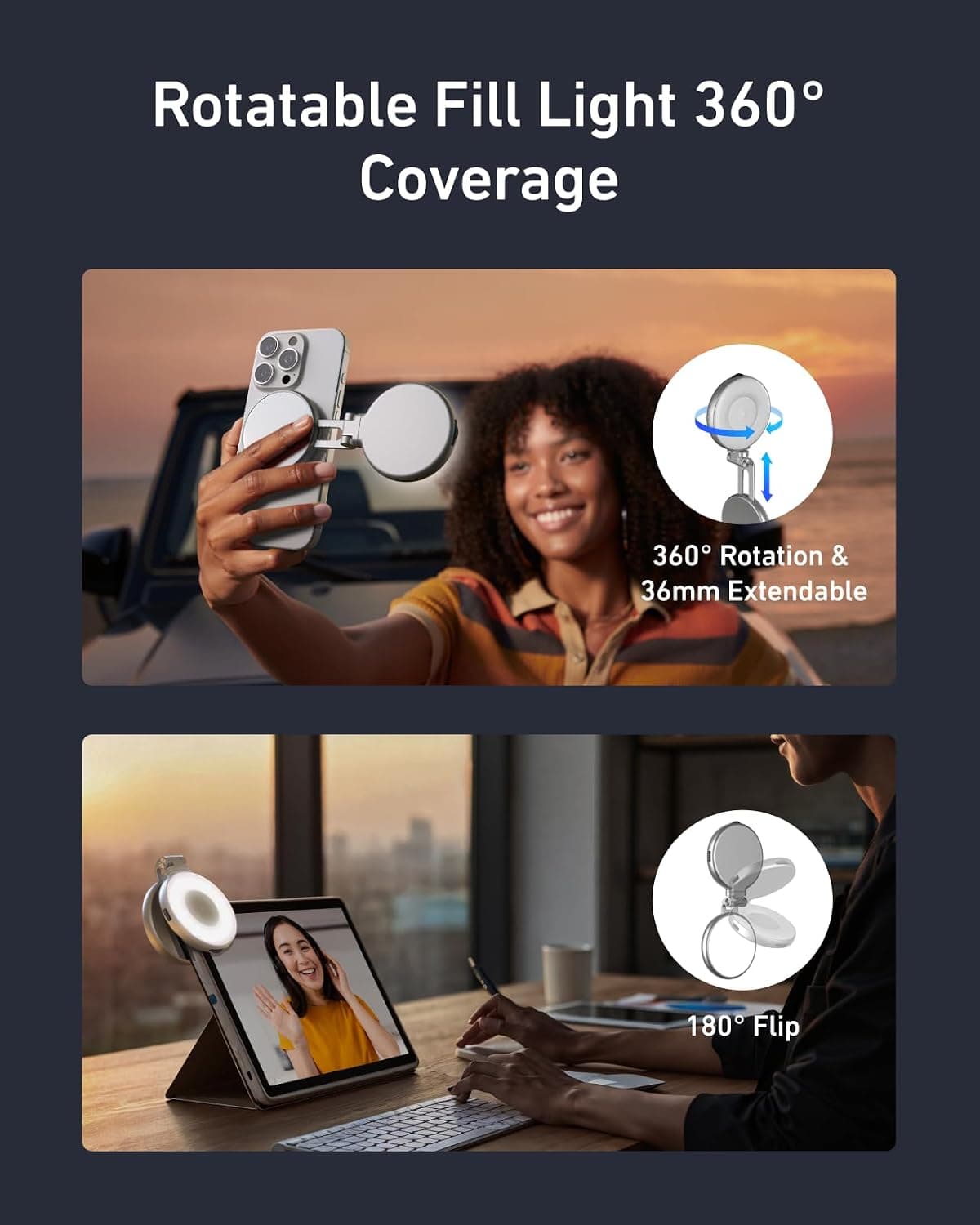 TELESIN Magnetic Selfie Light with Mirror — view 2
