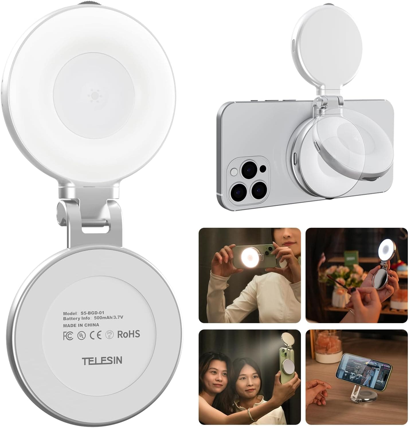 TELESIN Magnetic Selfie Light with Mirror — view 1