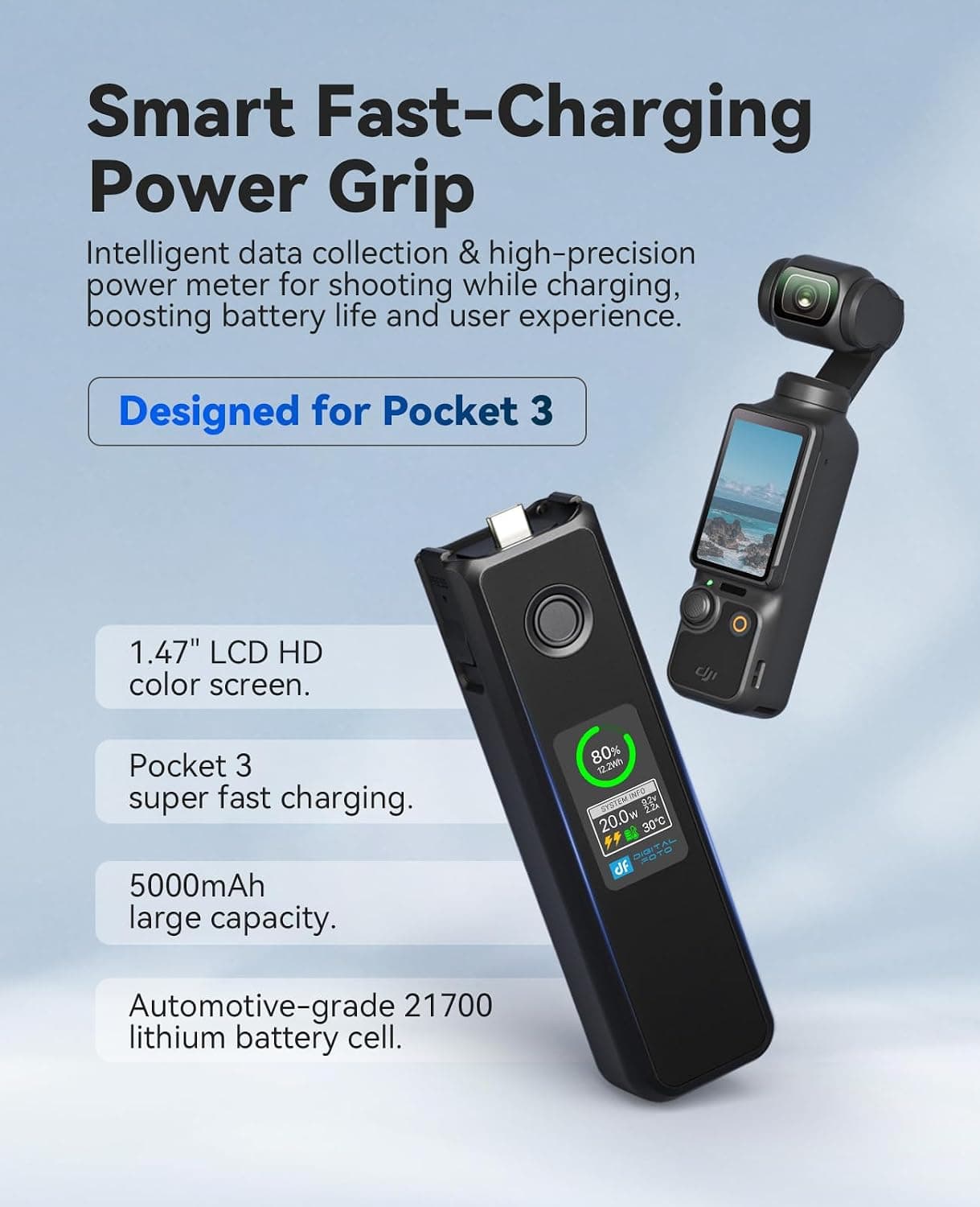 Osmo Pocket 3/4 Battery Handle, 20W Fast Charging Grip Accessories Compatible with DJI Pocket 3/4 — view 3